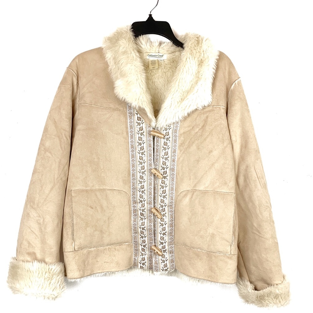 FAUX SUEDE FAUX FUR LINED BOHO JACKET . WARM! SZ M